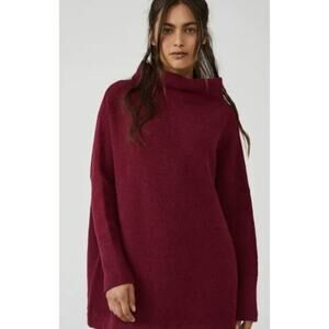 Free People ribbed ottoman oversized cranberry sweater Small